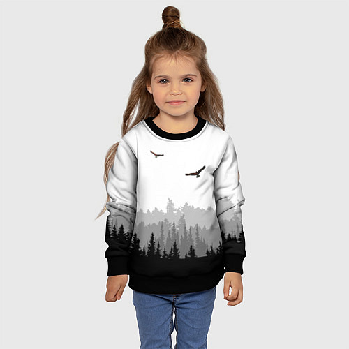 Детский свитшот Птицы над лесом / 3D-Черный – фото 4