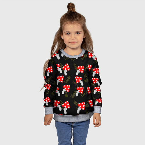 Детский свитшот Мухоморы на черном фоне / 3D-Меланж – фото 4