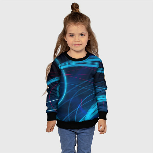 Детский свитшот Синие абстрактные линии в темноте / 3D-Черный – фото 4