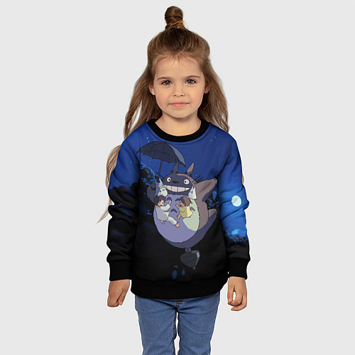 Детский свитшот Night flight Totoro / 3D-Черный – фото 4