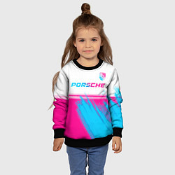 Свитшот детский Porsche neon gradient style: символ сверху, цвет: 3D-черный — фото 2