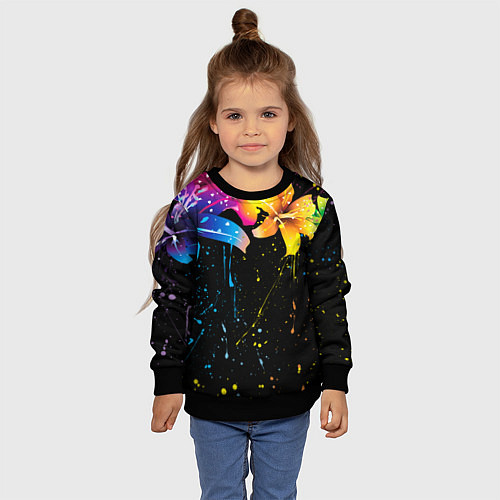 Детский свитшот Цветные лилии / 3D-Черный – фото 4