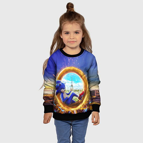 Детский свитшот Соник в кино / 3D-Черный – фото 4