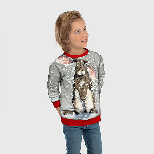 Детский свитшот Кролик Снежок Милый / 3D-Красный – фото 3