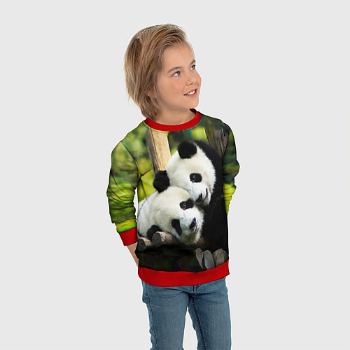 Детский свитшот Влюблённые панды / 3D-Красный – фото 3