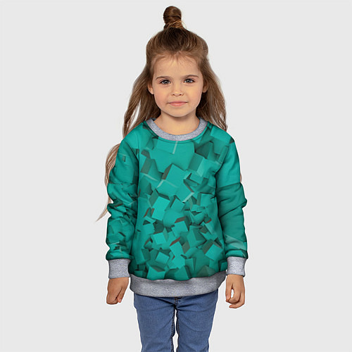 Детский свитшот Абстрактные сине-зелёные кубы / 3D-Меланж – фото 4