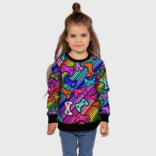 Детский свитшот Многоцветные полоски с джойстиками / 3D-Черный – фото 4