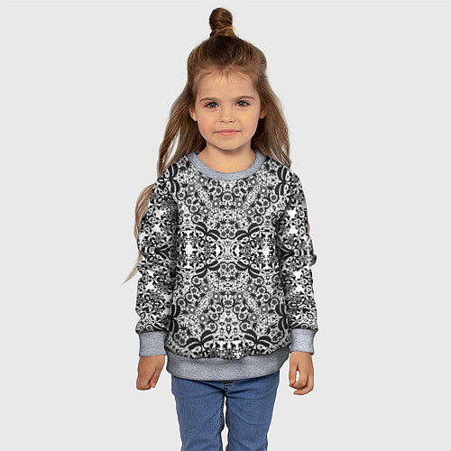 Детский свитшот Черно-белый ажурный кружевной узор / 3D-Меланж – фото 4