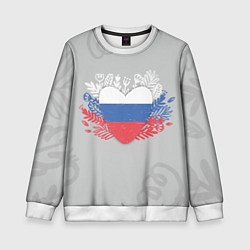 Свитшот детский Россия сердце, цвет: 3D-белый