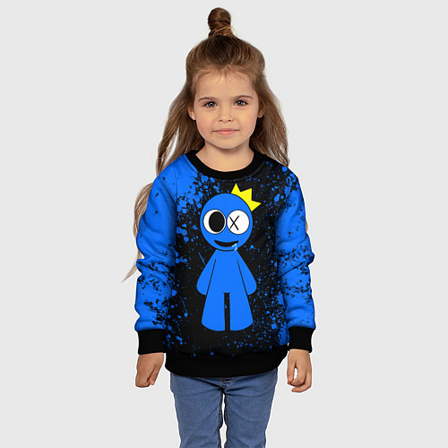 Детский свитшот Радужные друзья Синий - брызги краски / 3D-Черный – фото 4