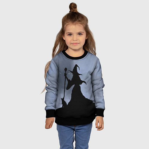 Детский свитшот Halloween - силуэт ведьмы с котом / 3D-Черный – фото 4