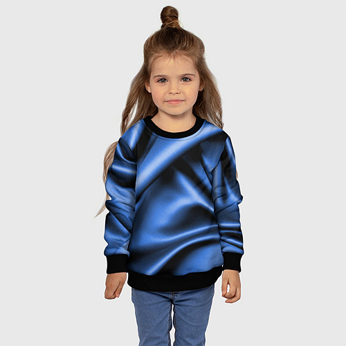 Детский свитшот Складки гладкой синей ткани / 3D-Черный – фото 4