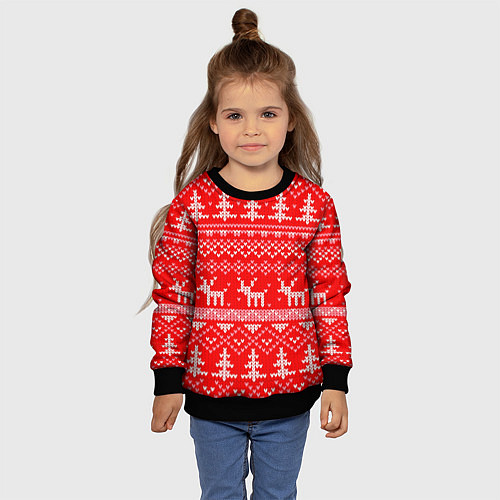 Детский свитшот Рождественский красный свитер с оленями / 3D-Черный – фото 4