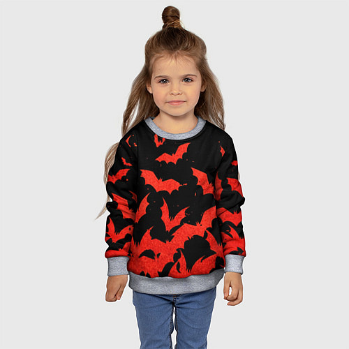 Детский свитшот Летучие мыши красные / 3D-Меланж – фото 4