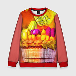 Свитшот детский Спелые фрукты и овощи в плетеной корзине, цвет: 3D-красный