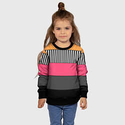 Свитшот детский Полосатый узор желтые розовые черные полосы, цвет: 3D-черный — фото 2