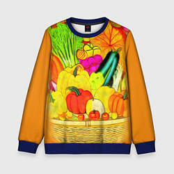 Свитшот детский Плетеная корзина, полная фруктов и овощей, цвет: 3D-синий