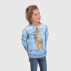 Свитшот детский Кролик и снежинки, цвет: 3D-меланж — фото 2