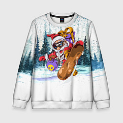 Свитшот детский Санта на сноуборде в лесу, цвет: 3D-белый