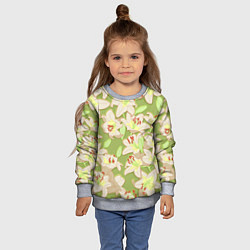 Свитшот детский Нежные цветы - лилии: цветной паттерн, цвет: 3D-меланж — фото 2