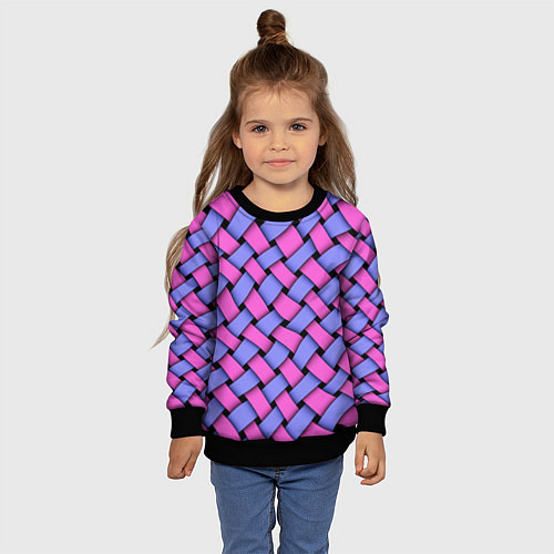 Детский свитшот Фиолетово-сиреневая плетёнка - оптическая иллюзия / 3D-Черный – фото 4
