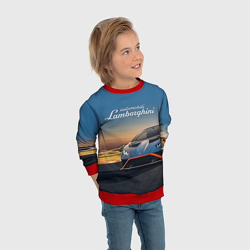 Детский свитшот Lamborghini Huracan STO - car racing / 3D-Красный – фото 3