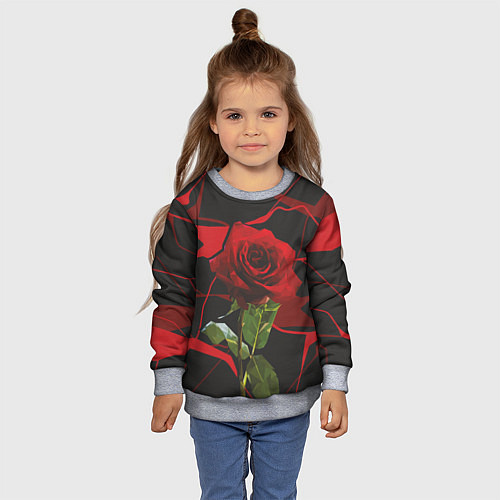 Детский свитшот Одинокая красная роза / 3D-Меланж – фото 4