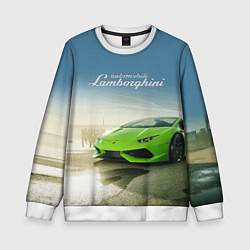 Свитшот детский Ламборджини на берегу океана, цвет: 3D-белый
