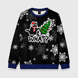 Свитшот детский What котик роняет ёлку, цвет: 3D-синий