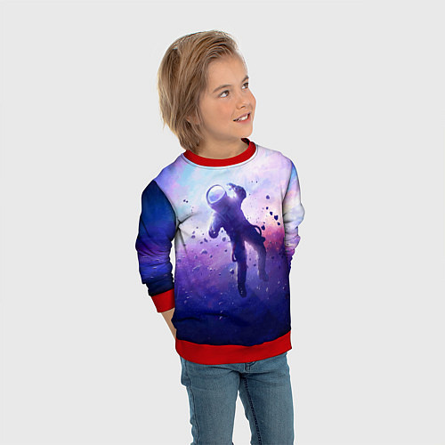 Детский свитшот Космонавт в безвоздушном пространстве / 3D-Красный – фото 3
