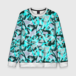 Свитшот детский Пятнистый абстрактный узор серый с бирюзовыми лини, цвет: 3D-белый