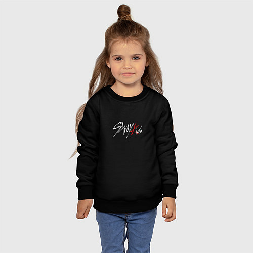 Детский свитшот Stray Kids white logo / 3D-Черный – фото 4