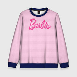 Свитшот детский Барби - логотип на клетчатом фоне, цвет: 3D-синий