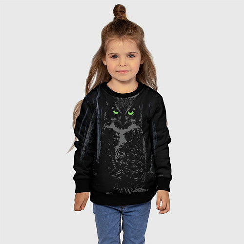 Детский свитшот Сова в лесу / 3D-Черный – фото 4