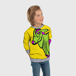 Свитшот детский Зеленая корова на желтом фоне, цвет: 3D-меланж — фото 2