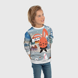 Свитшот детский Мордочка кролика - новый год, цвет: 3D-белый — фото 2