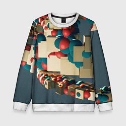 Свитшот детский Абстрактное совмещение кубиков и шаров, цвет: 3D-белый