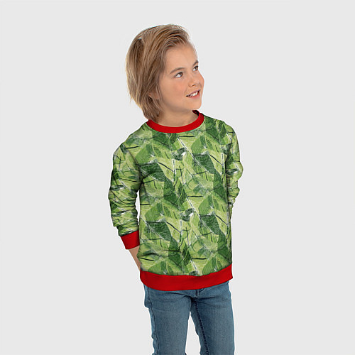 Детский свитшот Милитари листья крупные / 3D-Красный – фото 3