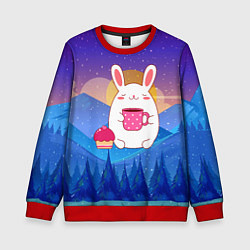 Свитшот детский Крупный заяц с кофе, цвет: 3D-красный