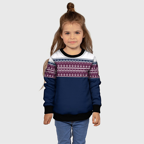 Детский свитшот Скандинавский орнамент на синем, бордовом фоне / 3D-Черный – фото 4