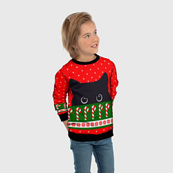 Свитшот детский Котик: новогодний свитер, цвет: 3D-черный — фото 2