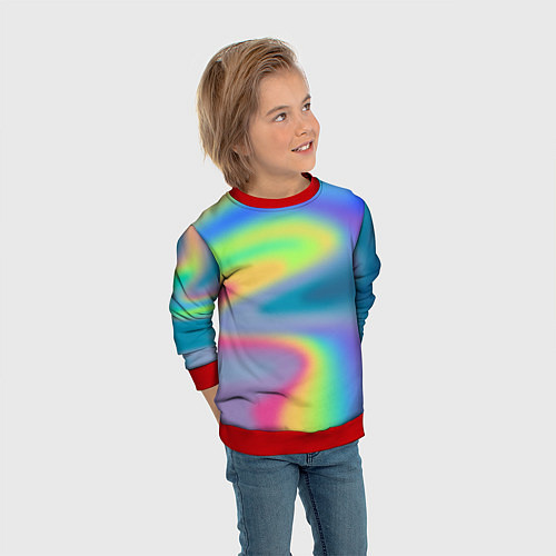 Детский свитшот Разноцветные абстрактные полосы под стеклом / 3D-Красный – фото 3