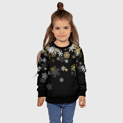Свитшот детский Золотые и белые снежинки, цвет: 3D-черный — фото 2