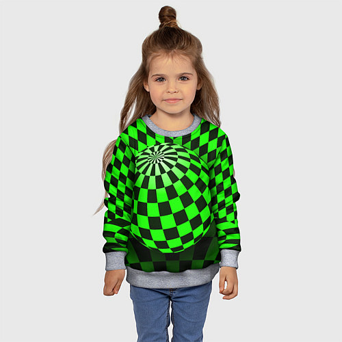 Детский свитшот Зелёный шар - оптическая иллюзия / 3D-Меланж – фото 4