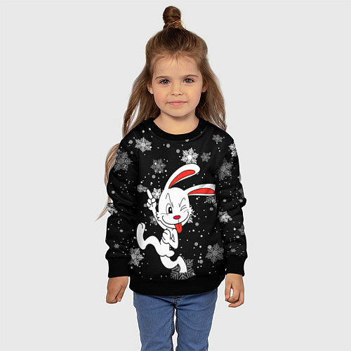 Детский свитшот Подмигивающий кролик в снежинках / 3D-Черный – фото 4
