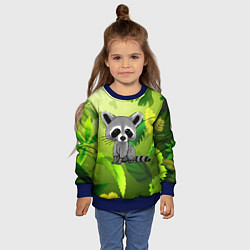 Свитшот детский Енот на фоне зеленой листвы, цвет: 3D-синий — фото 2