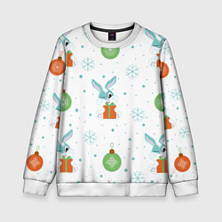 Детский свитшот Кролик с подарком и новогодними шариками