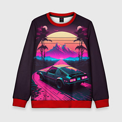 Свитшот детский Synthwave car and mountains, цвет: 3D-красный