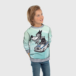 Свитшот детский Волк за рулем автомобиля, цвет: 3D-меланж — фото 2