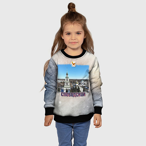 Детский свитшот Слободской - колокольня и Соборная площадь зимой / 3D-Черный – фото 4